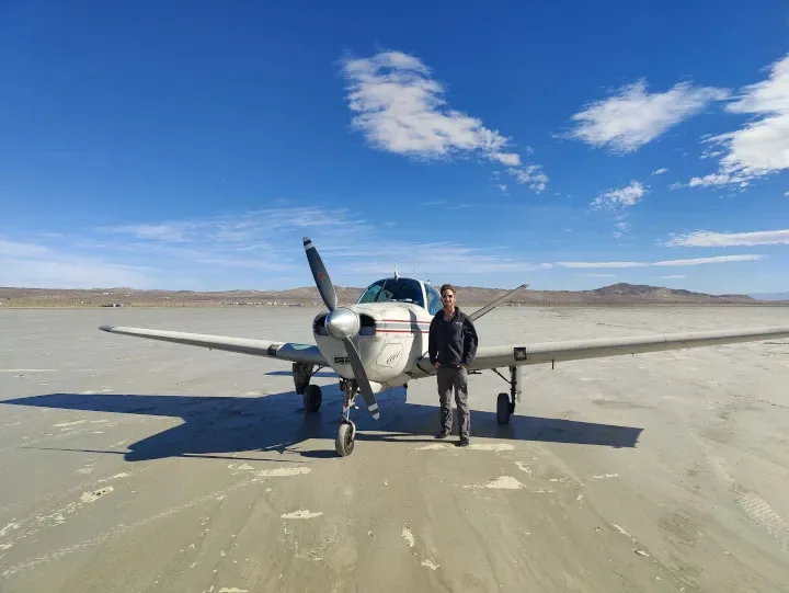 Aircraft taking off from Riverside Municipal Airport on a discovery flight